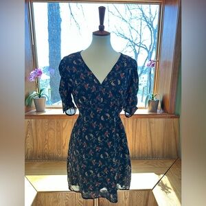 Abercrombie & Fitch Black Floral V-Neck Mini Dress L NWOT
